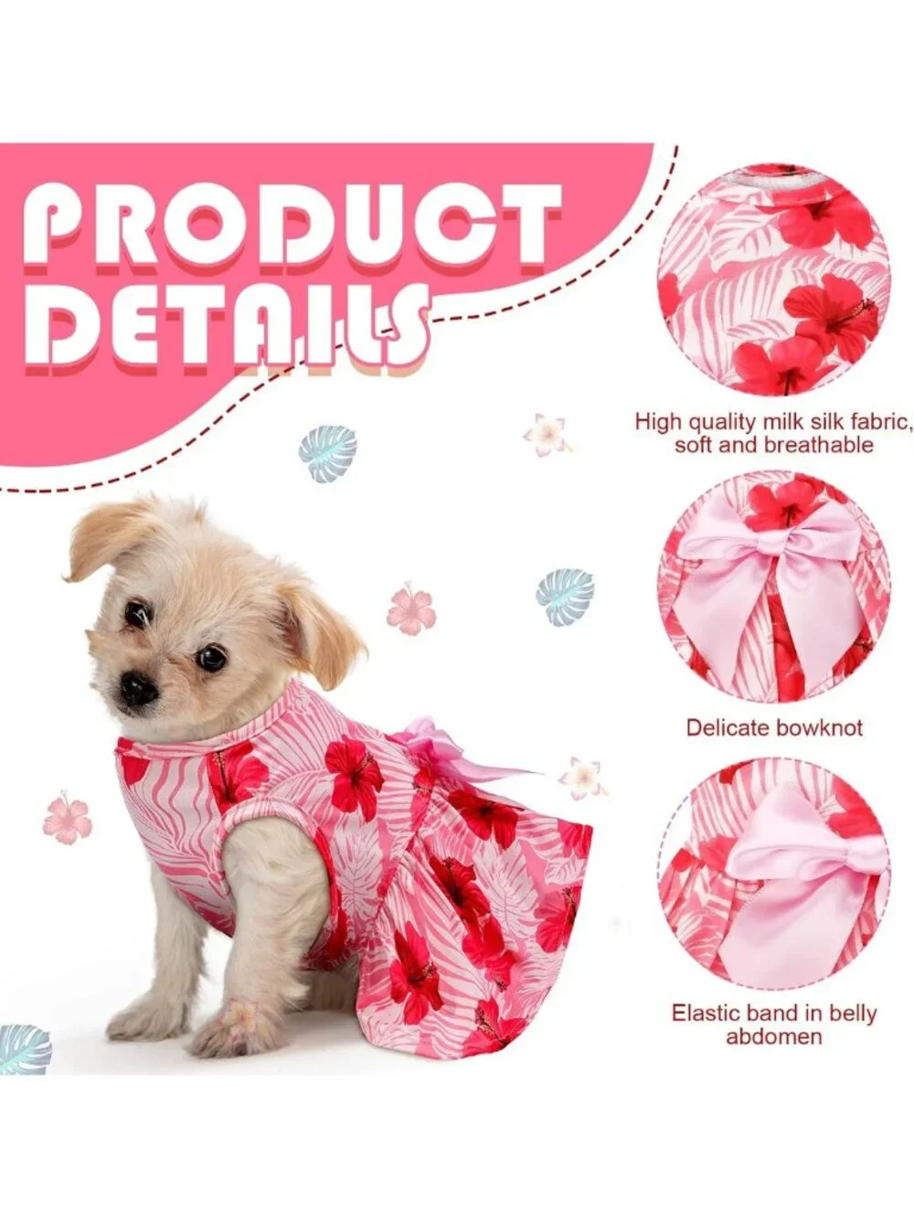 Summer Hawaii Dog Dresses - 8 Pcs Floral Flamingo Skirts for Girls & Cats, Beach